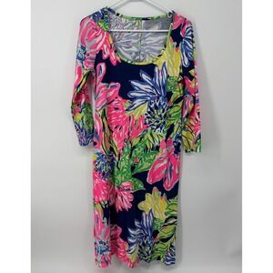 Lilly Pulitzer Kenzie Dress Resort Palm Pink Blue Floral Womens Size Medium